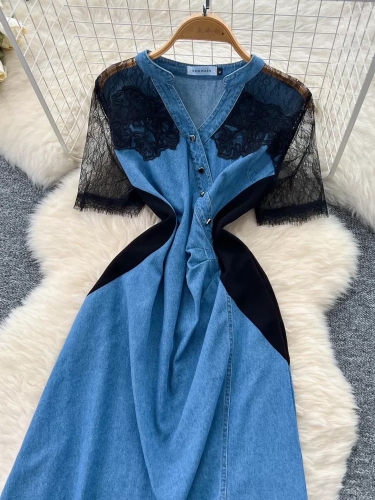 Gone viral lace denim dress DD61 images